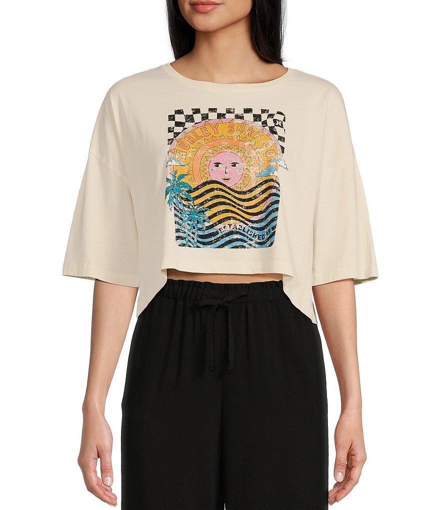 Hurley Oversized Psychedelic Surf Short Sleeve Cropped Boyfriend Graphic T-Shirt Product Image