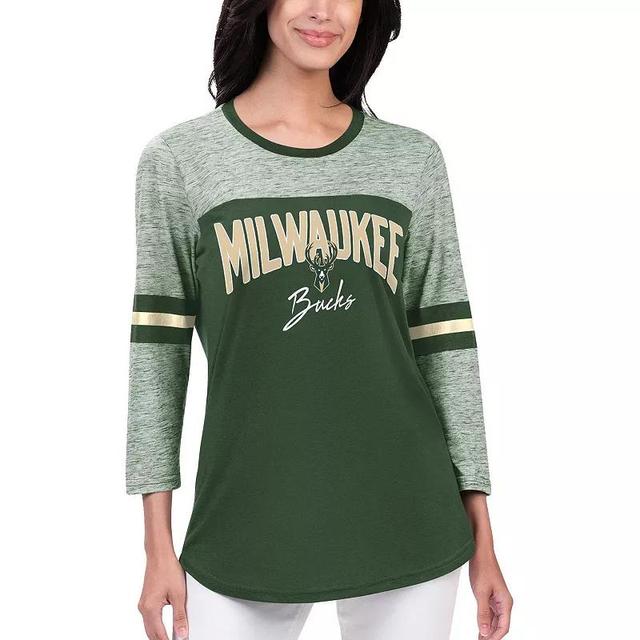 Womens G-III 4Her by Carl Banks Hunter Green Milwaukee Bucks Play the Game Three-Quarter Sleeve T-Shirt Product Image