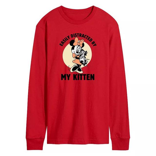 Disneys Minnie Mouse Easily Distracted By Kittens Long Sleeve Graphic Tee, Mens Grey Gray Product Image