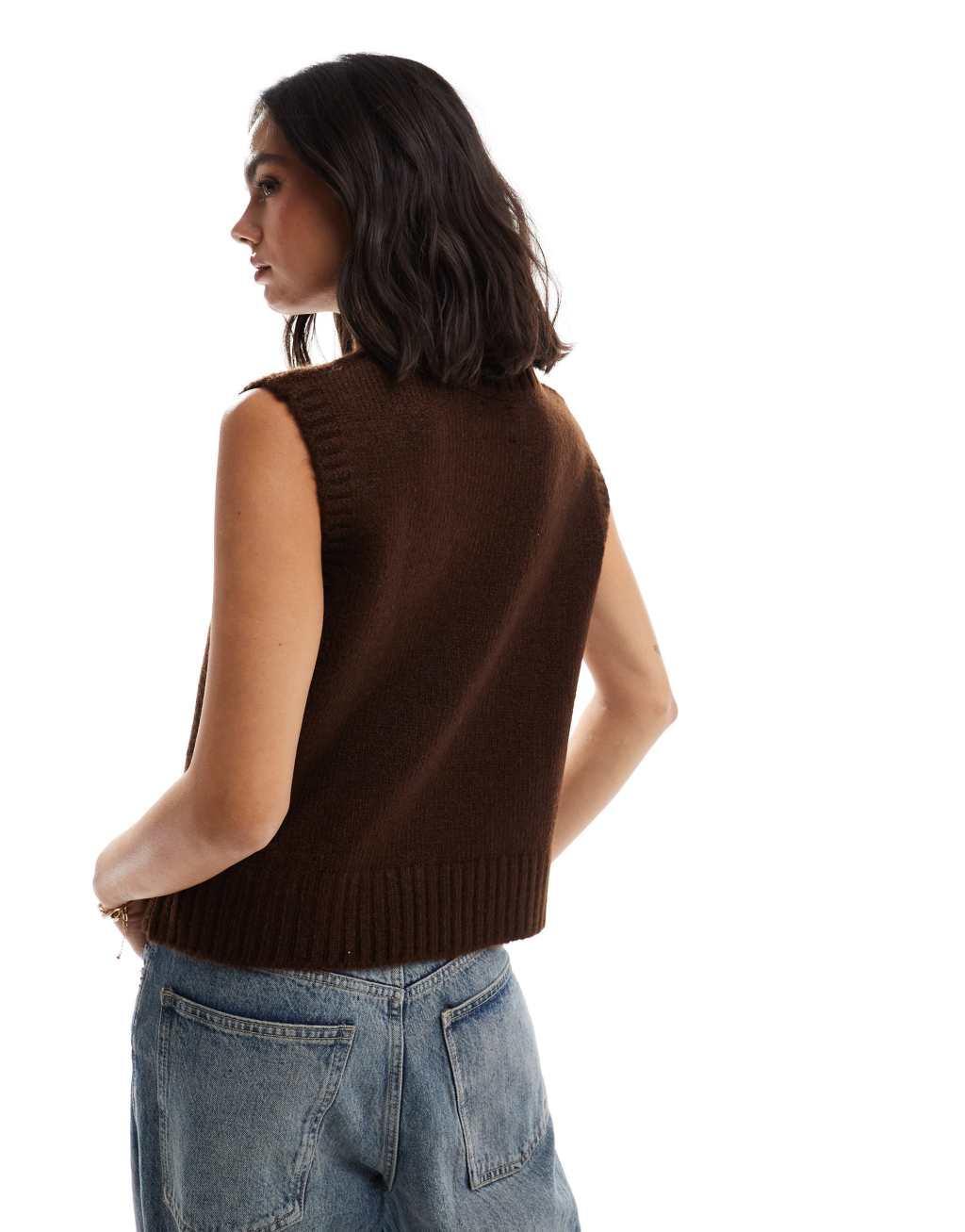 ASOS DESIGN fluffy knit sweater in chocolate brown Product Image