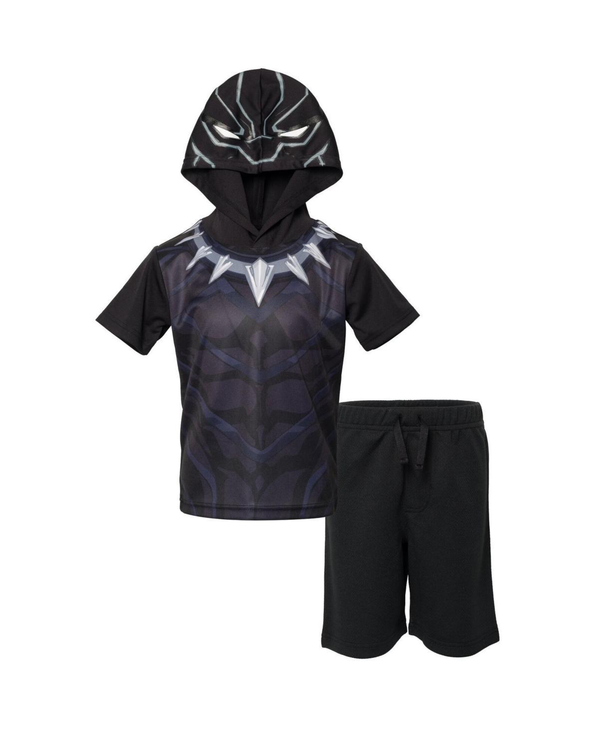 Marvel Toddler Boys Avengers Spider-Man Hulk Hawkeye Black Panther Athletic T-Shirt Mesh Shorts Outfit Set to Product Image