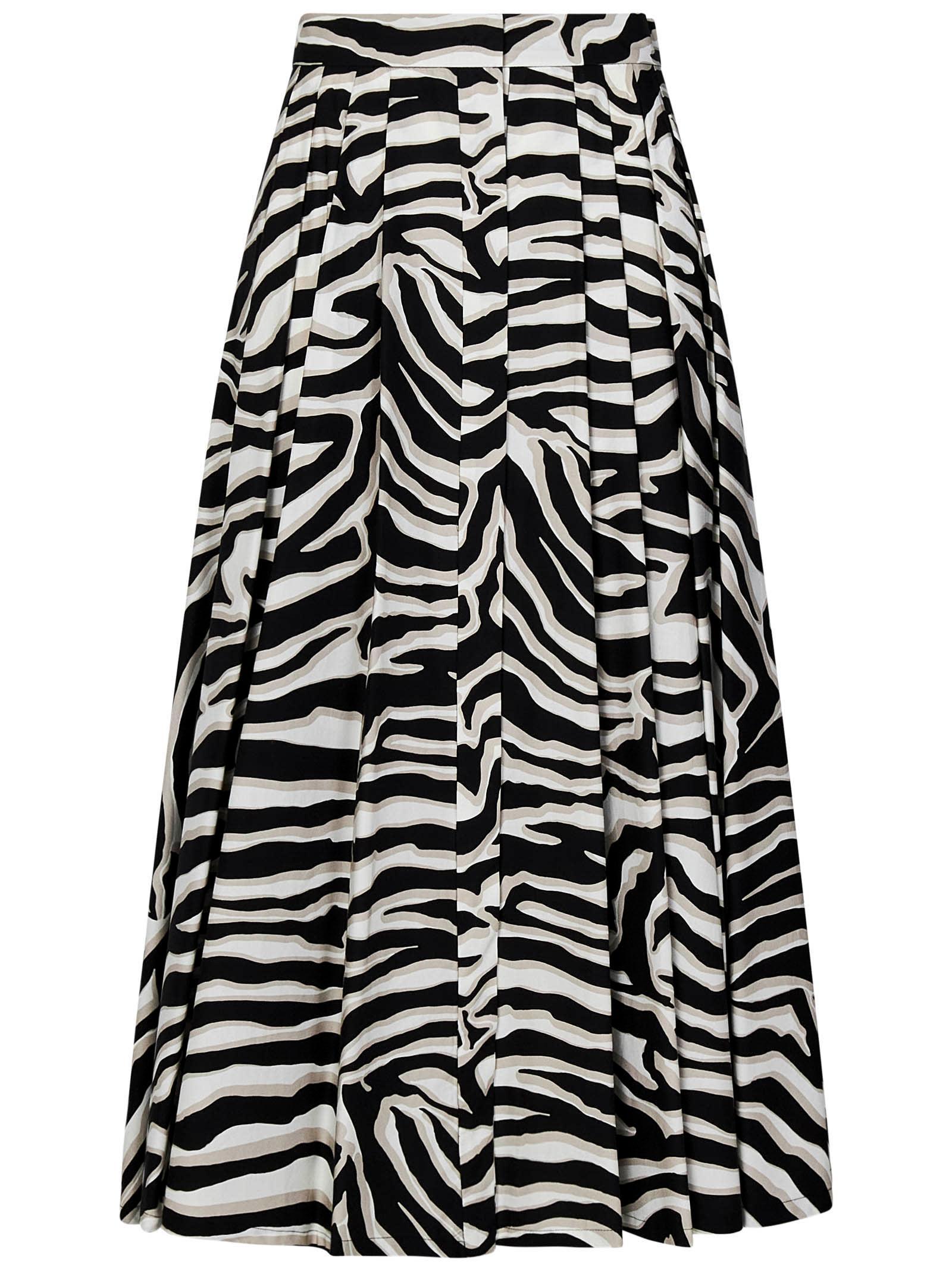 Pleated Printed Cotton Skirt In Black Product Image