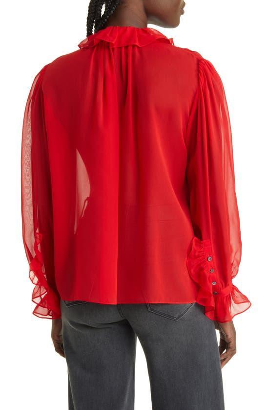 Ruffle Silk Shirt In Cherry Red Product Image