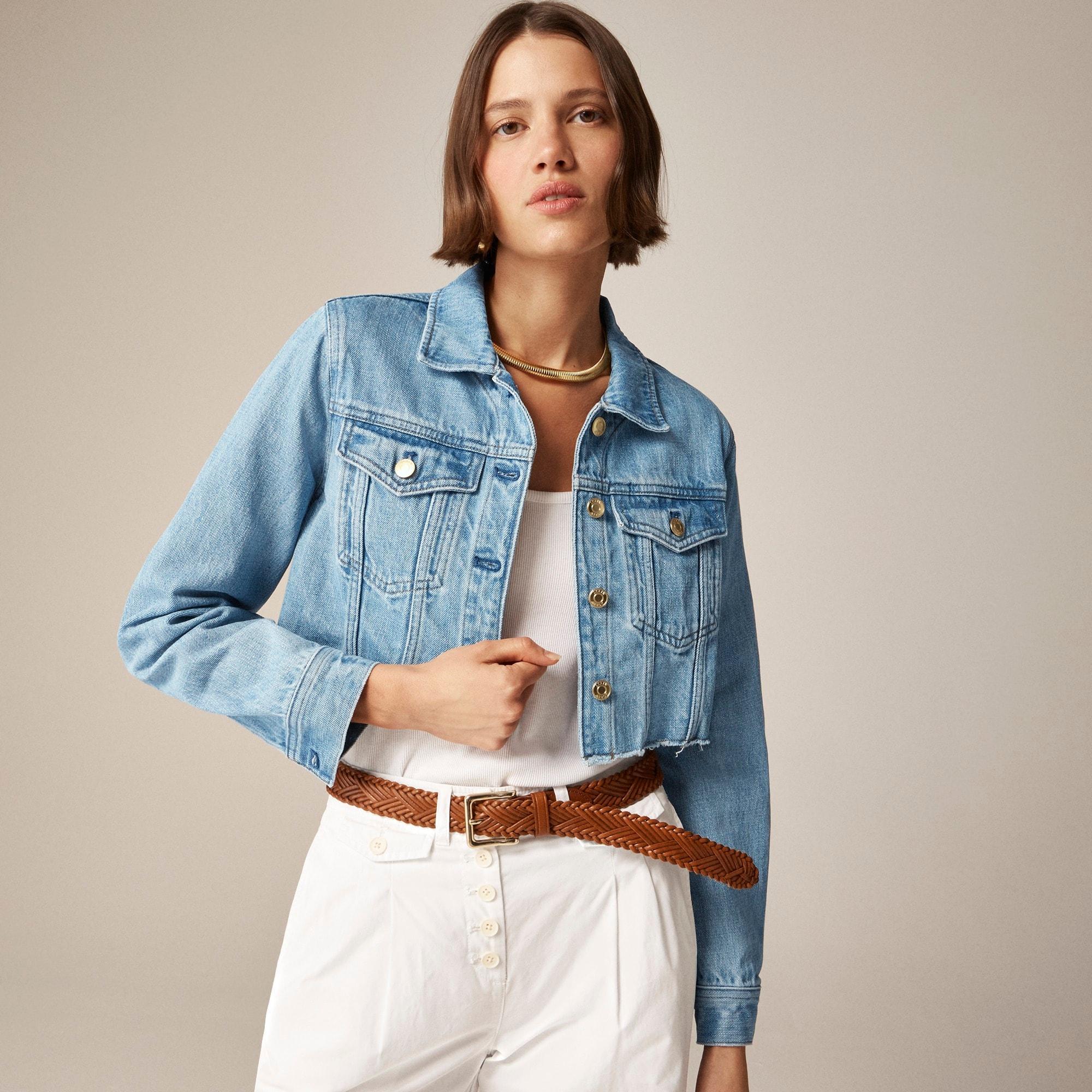 Cut-off denim jacket in Medium Indigo wash Product Image