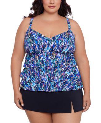 Swim Solutions Plus Size Printed Triple Tier Tankini Swim Skirt Created For Macys Product Image