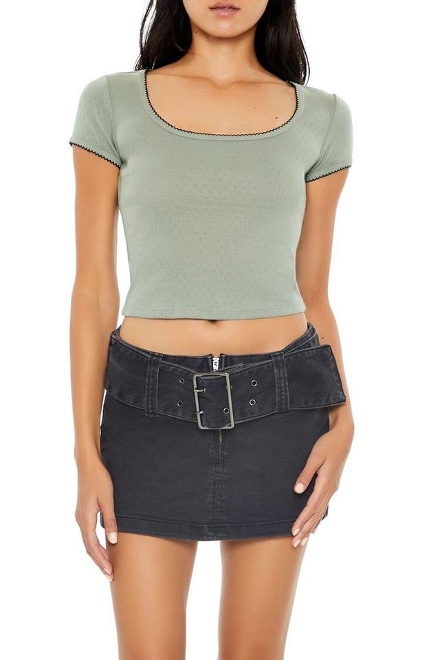 Cropped Pointelle Knit Tee | Forever 21 Product Image