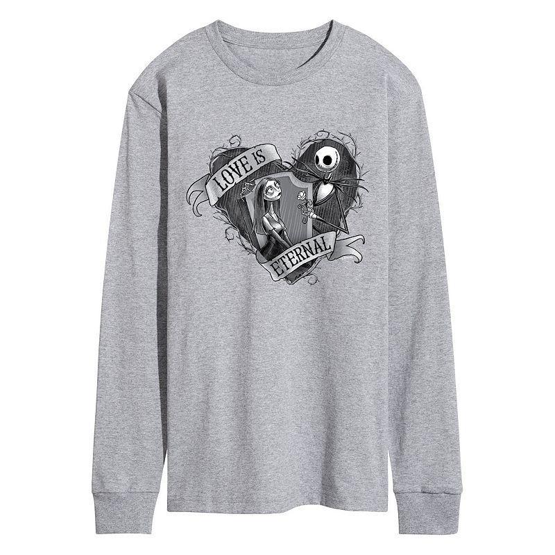 Disneys Nightmare At Christmas Jack Sally Mens Long Sleeve Graphic Tee Grey Gray Product Image