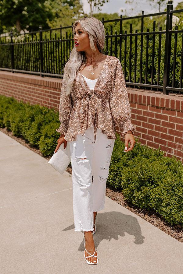 Brighter Than Sunshine Floral Front Tie Top In Mocha Product Image