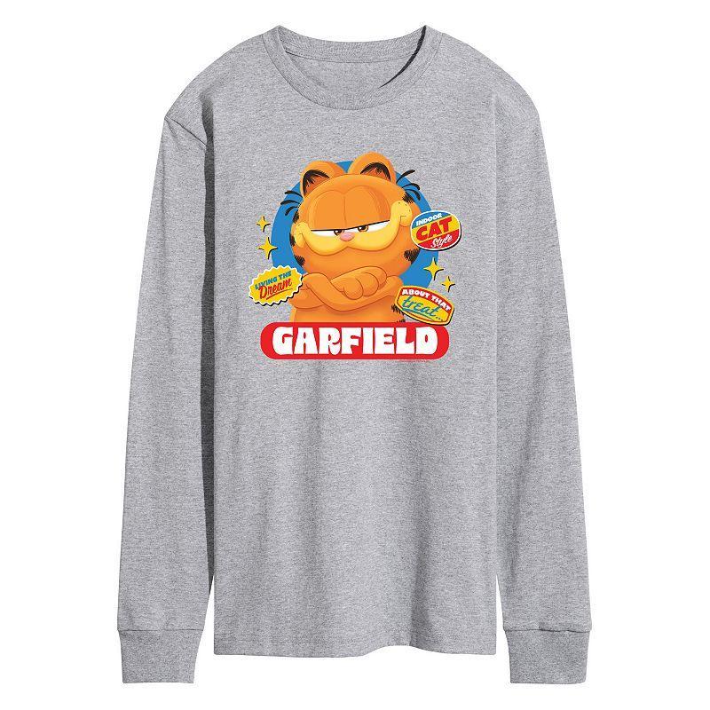 Mens Garfield The Movie Stickers Long Sleeve Graphic Tee Athletic Grey Product Image