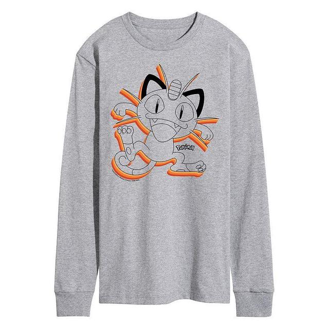 Mens Pokmon Meowth Long Sleeve Tee Athletic Grey Product Image