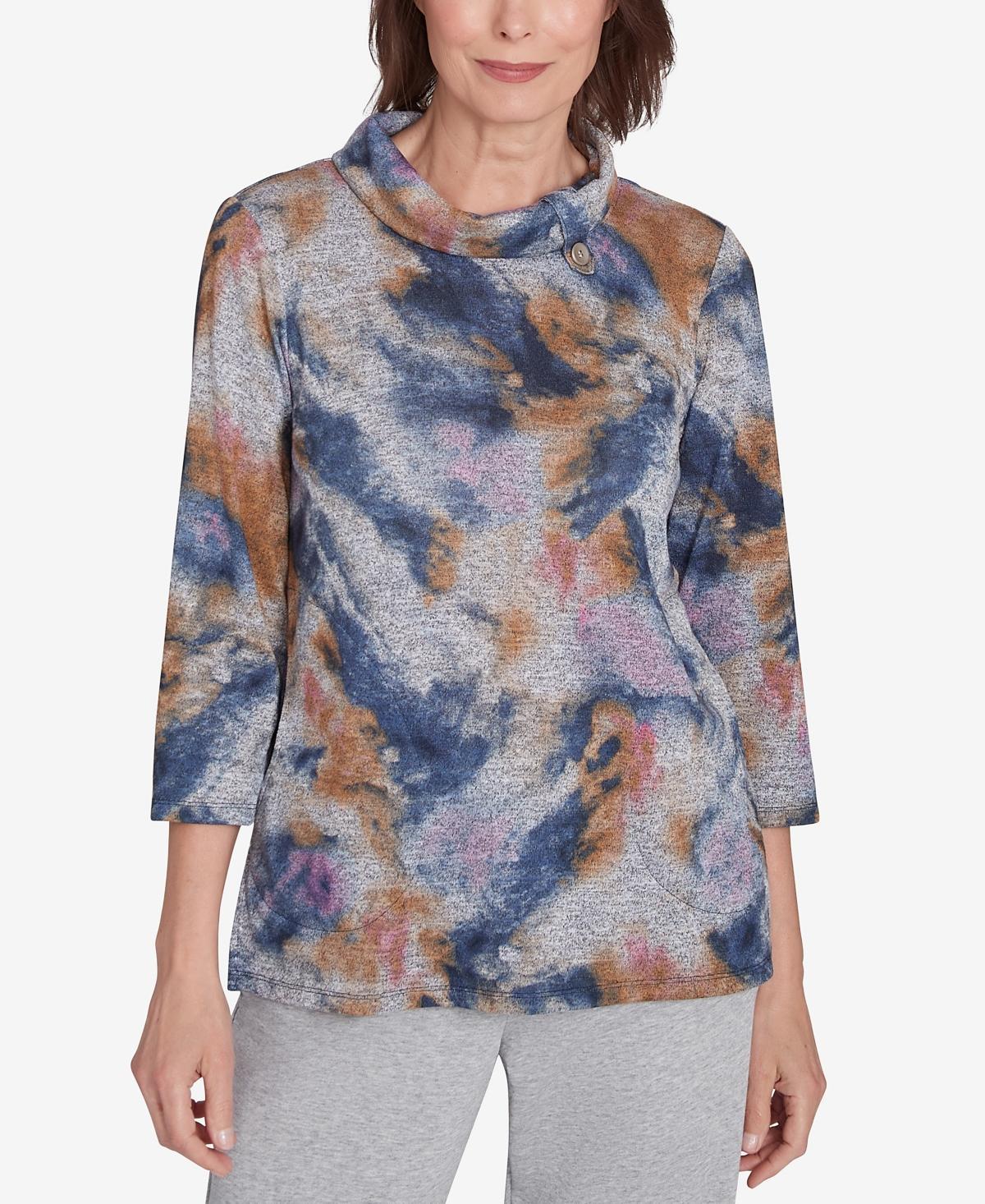 Womens Alfred Dunner Abstract Watercolor Mock Neck Top Product Image