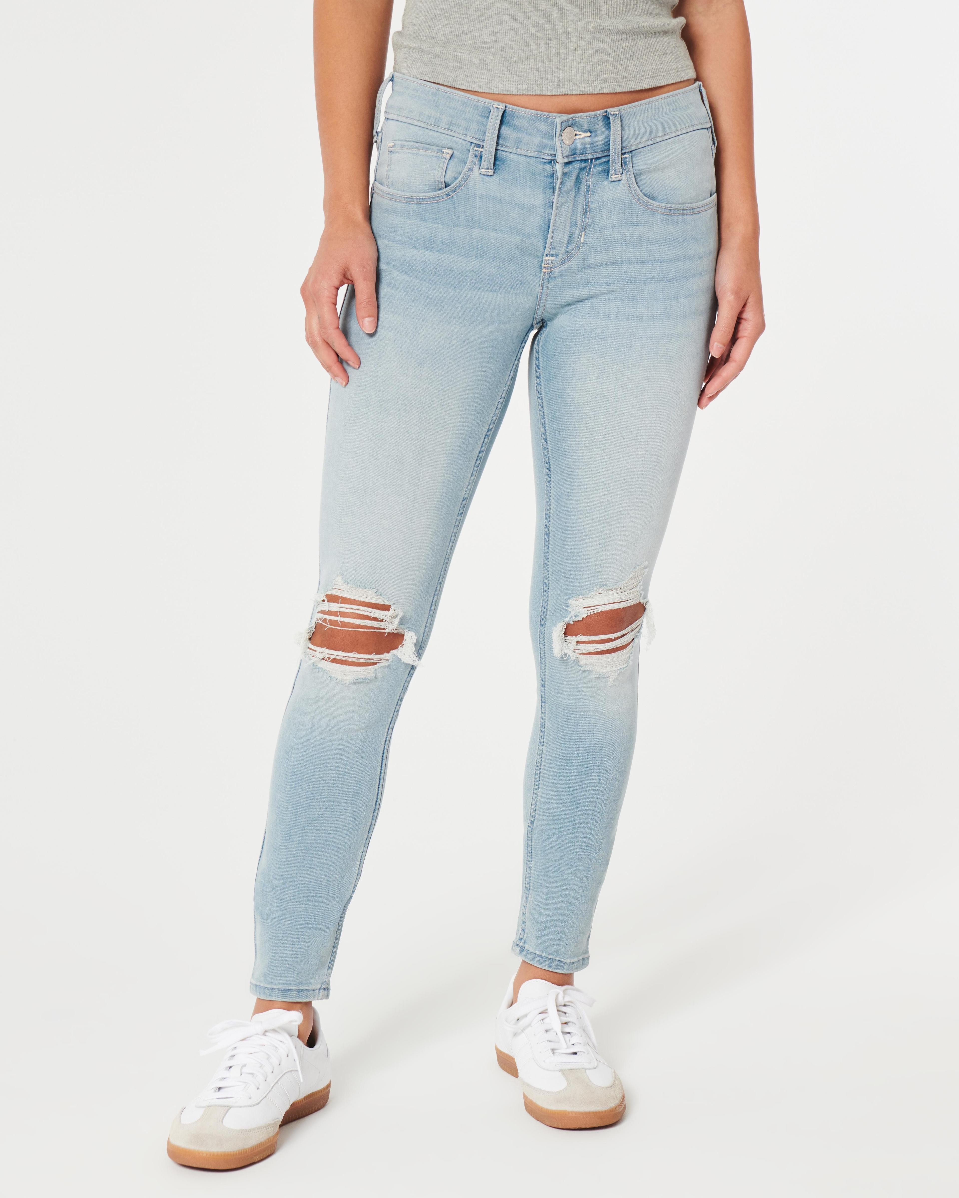 Low-Rise Ripped Light Wash Super Skinny Jeans Product Image