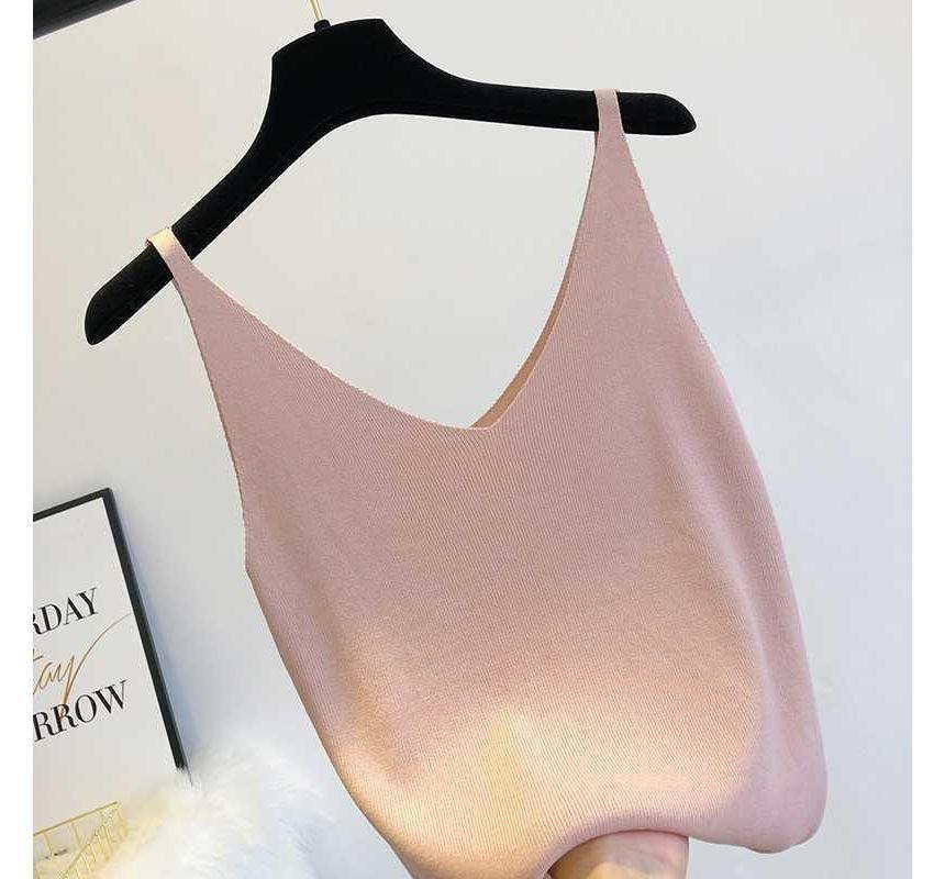 V-Neck Plain Knit Camisole Top Product Image