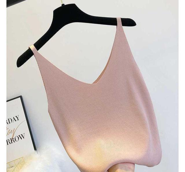 V-Neck Plain Knit Camisole Top Product Image