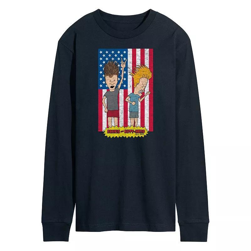 Mens Beavis And Butthead Americana Long Sleeve Tee Blue Product Image