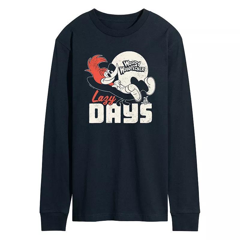 Mens Woody Woodpecker Lazy Days Long Sleeve Graphic Tee Blue Product Image