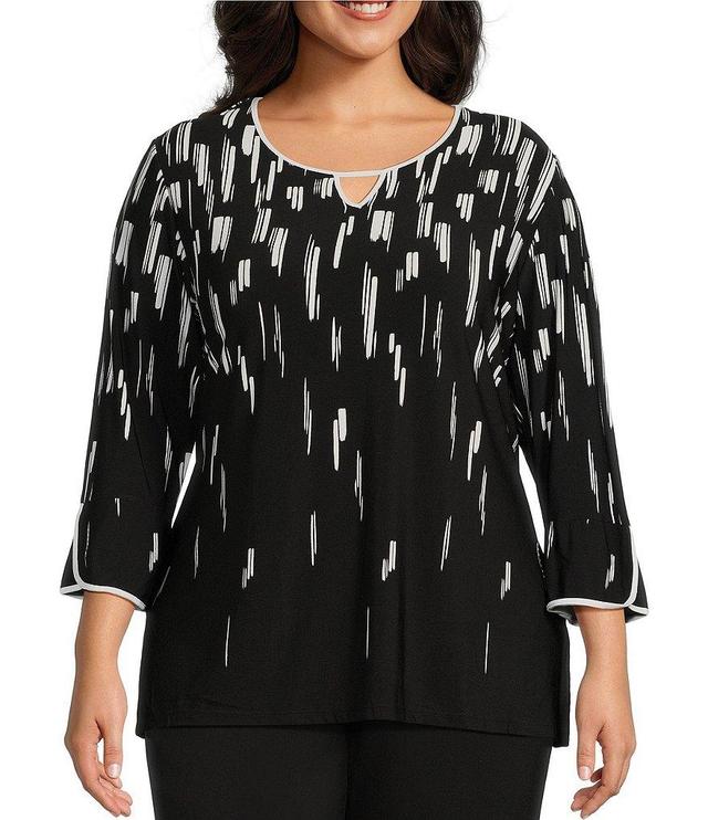 Allison Daley Plus Size 3/4 Flare Sleeve Keyhole Neck Knit Top Product Image