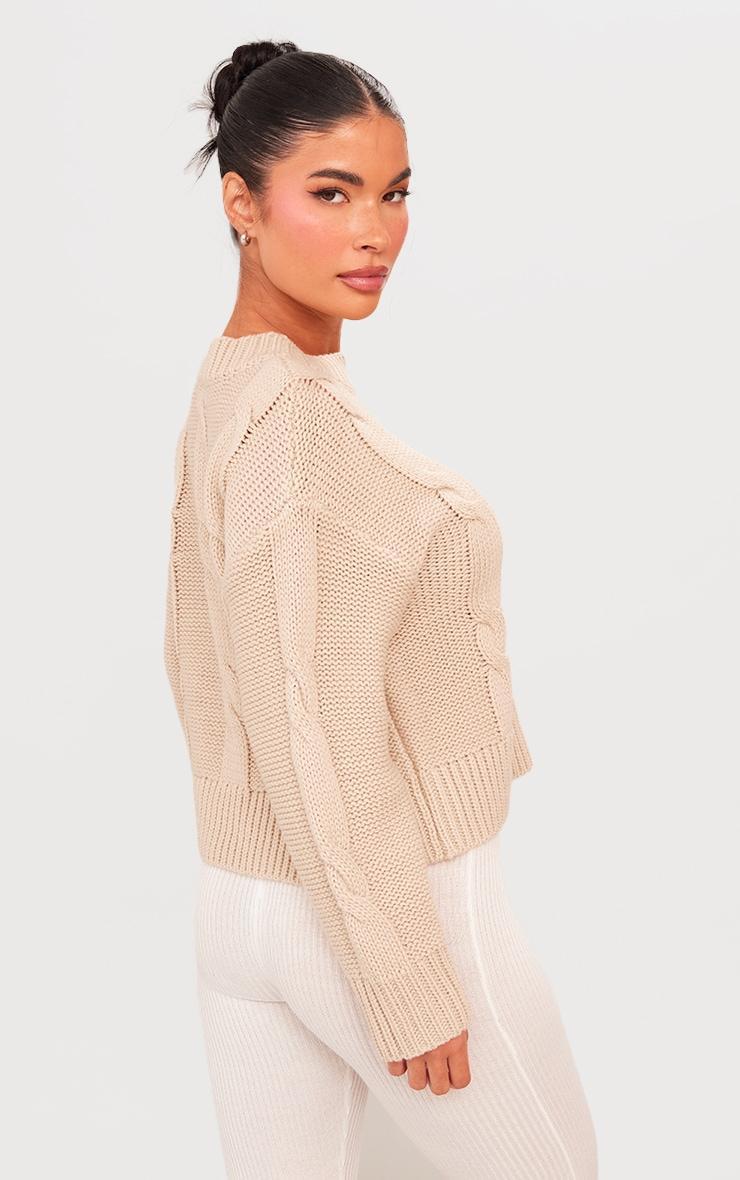 Petite Oatmeal Cable Knitted Sweater Product Image