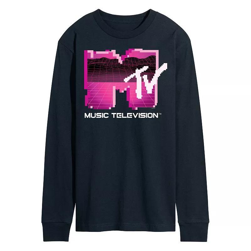 Mens MTV Retro Gamer Logo Long Sleeve Graphic Tee Blue Product Image