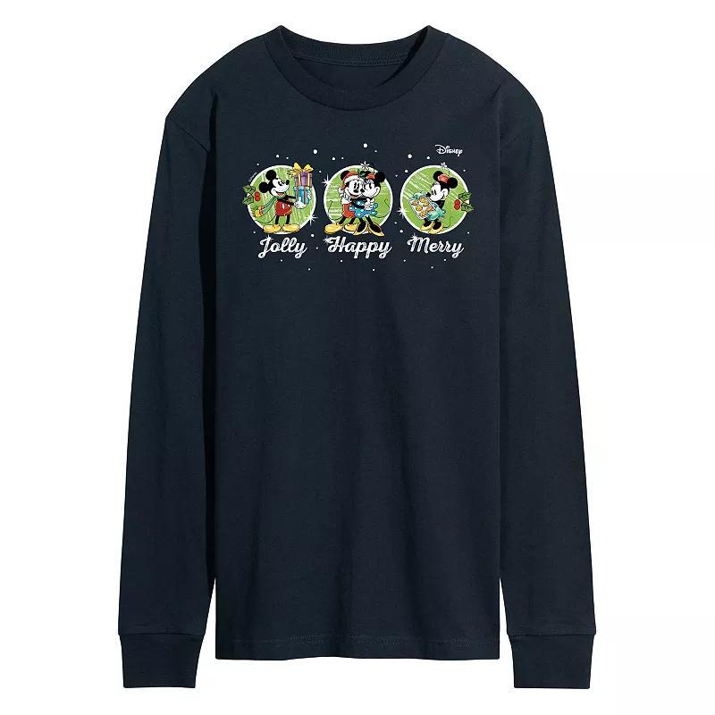 Disney Mens Jolly Happy Merry Long-sleeved Tee Blue Product Image