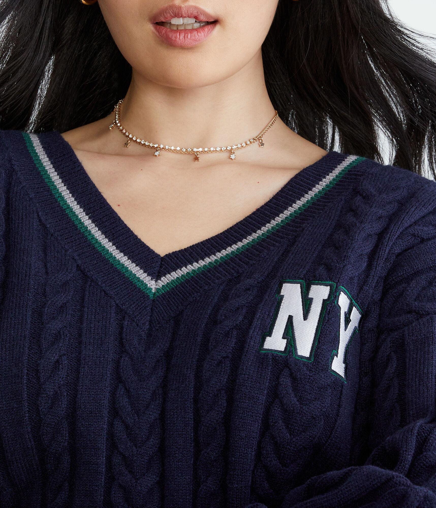 City Oversized Cable V-Neck Sweater Product Image