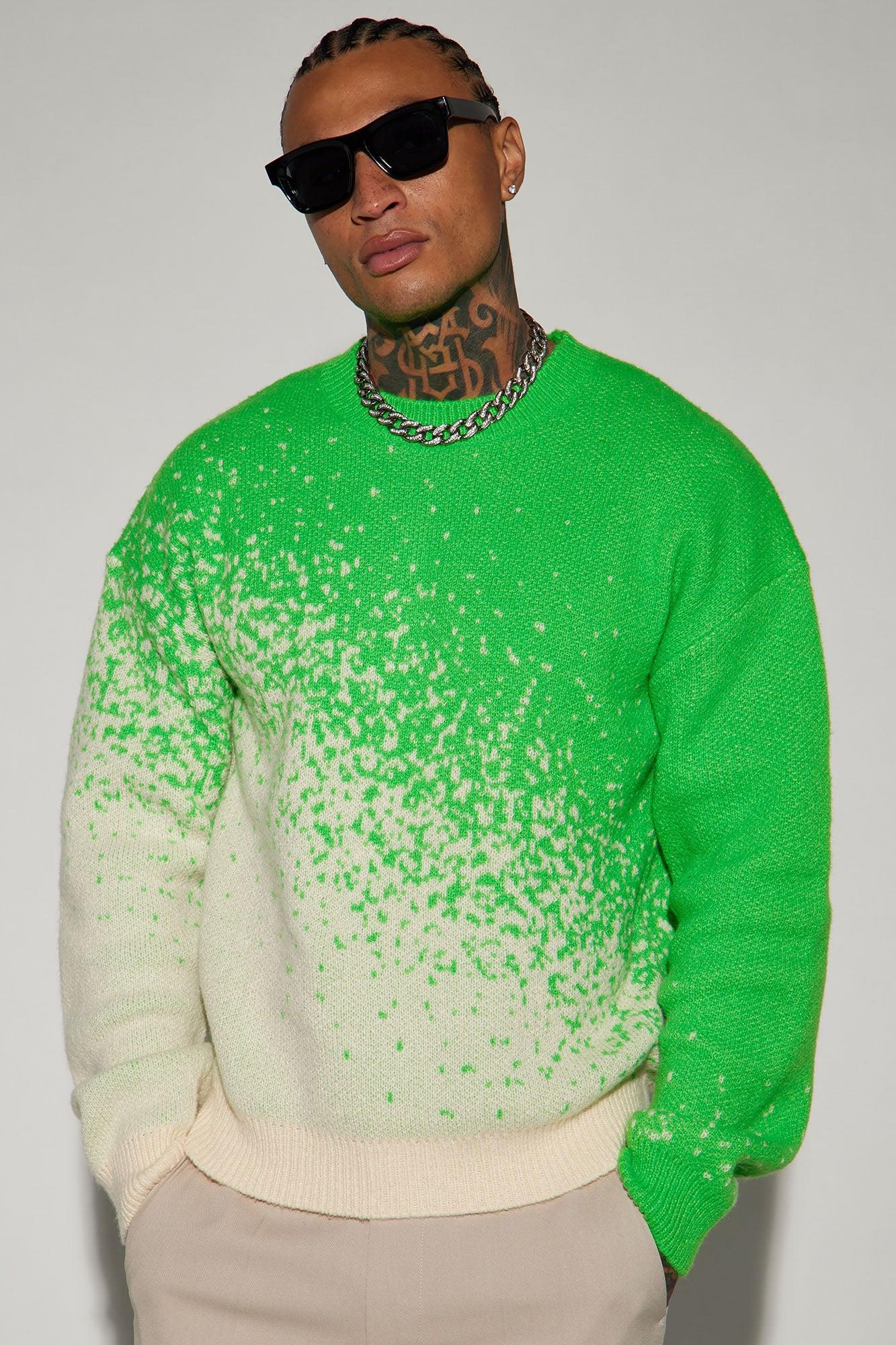 Two Tone Crewneck Sweater - Green/combo Product Image