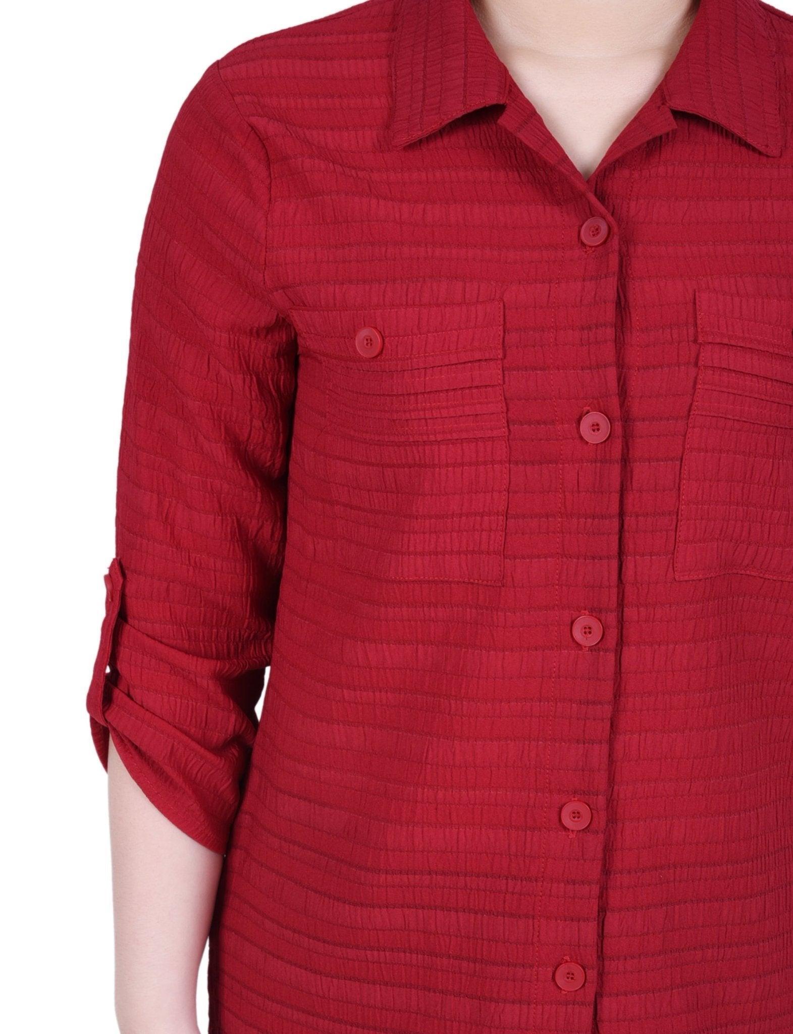 3/4 Sleeve Woven Jacquard Blouse - Petite Product Image