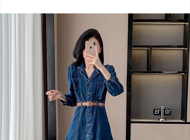 Long-Sleeve Denim Midi A-Line Shirt Dress Product Image