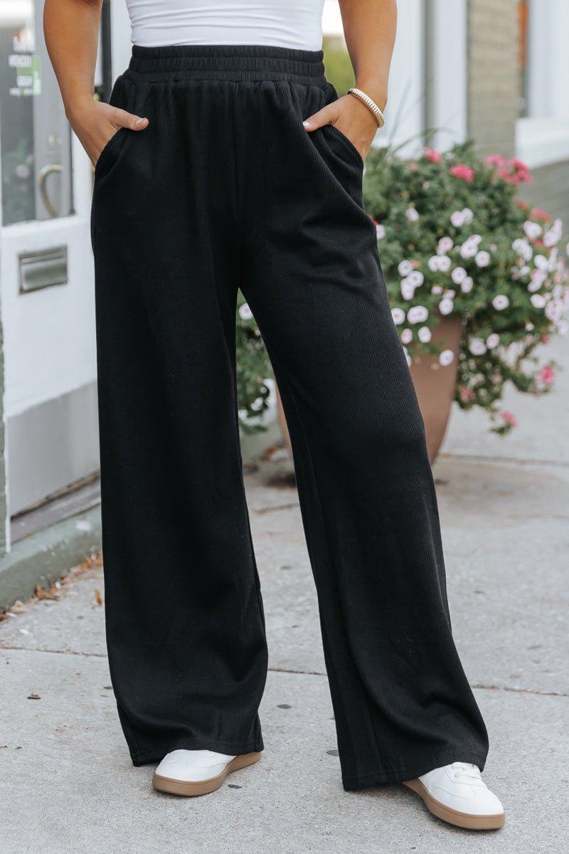 Black Ribbed Lounge Pants Product Image