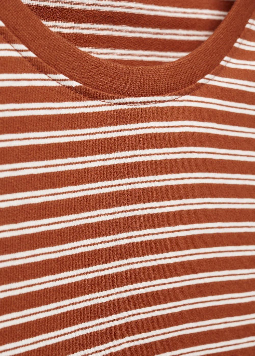 MANGO MAN - Striped cotton linen-blend T-shirt burnt orangeMen Product Image