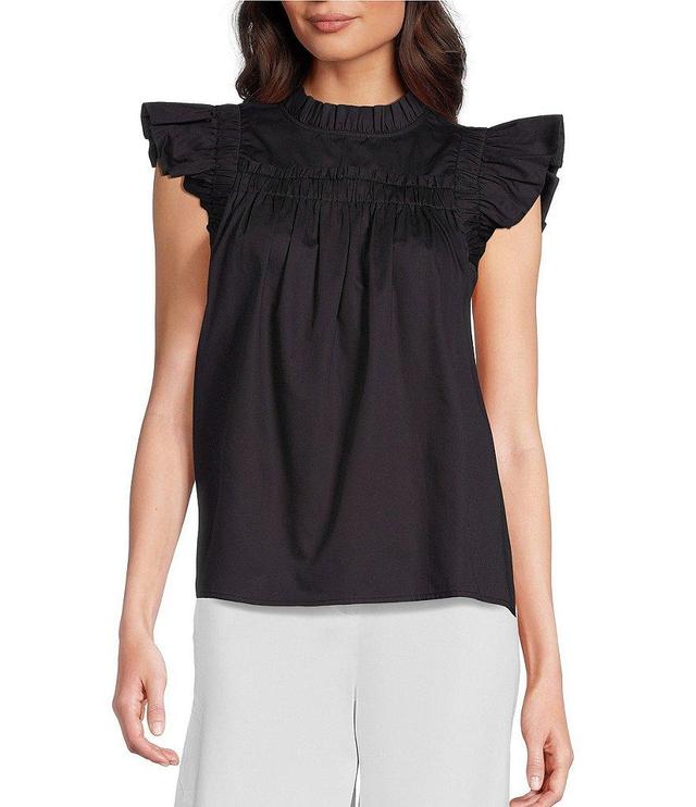 tyler boe Eloise Woven Round Ruffle Neck Pleated Ruffle Cap Sleeve Top Product Image