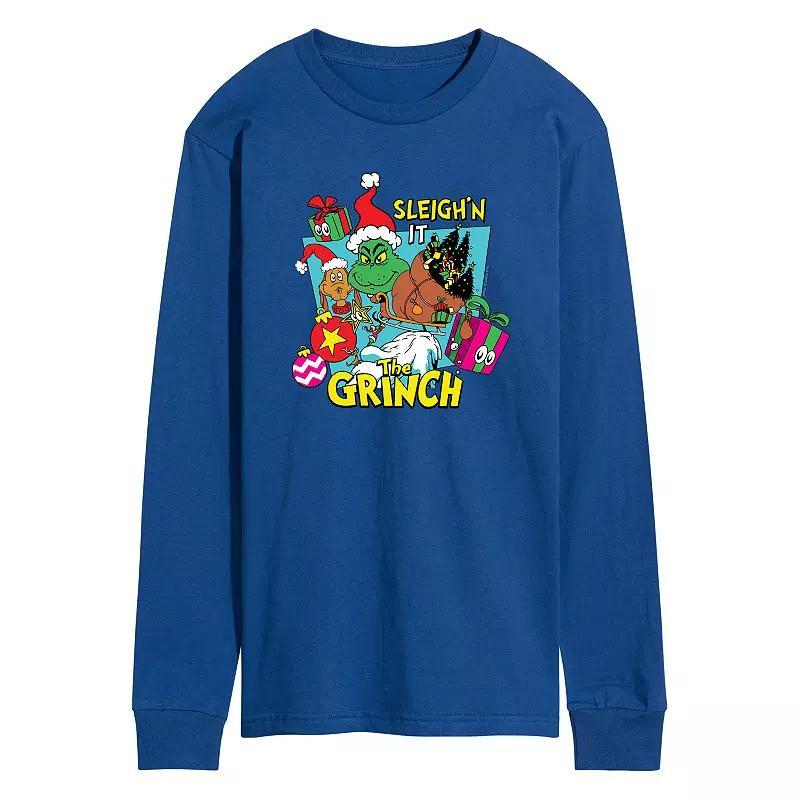 Mens Dr. Seuss The Grinch Sleighn It Long Sleeve Graphic Tee Grey Gray Product Image