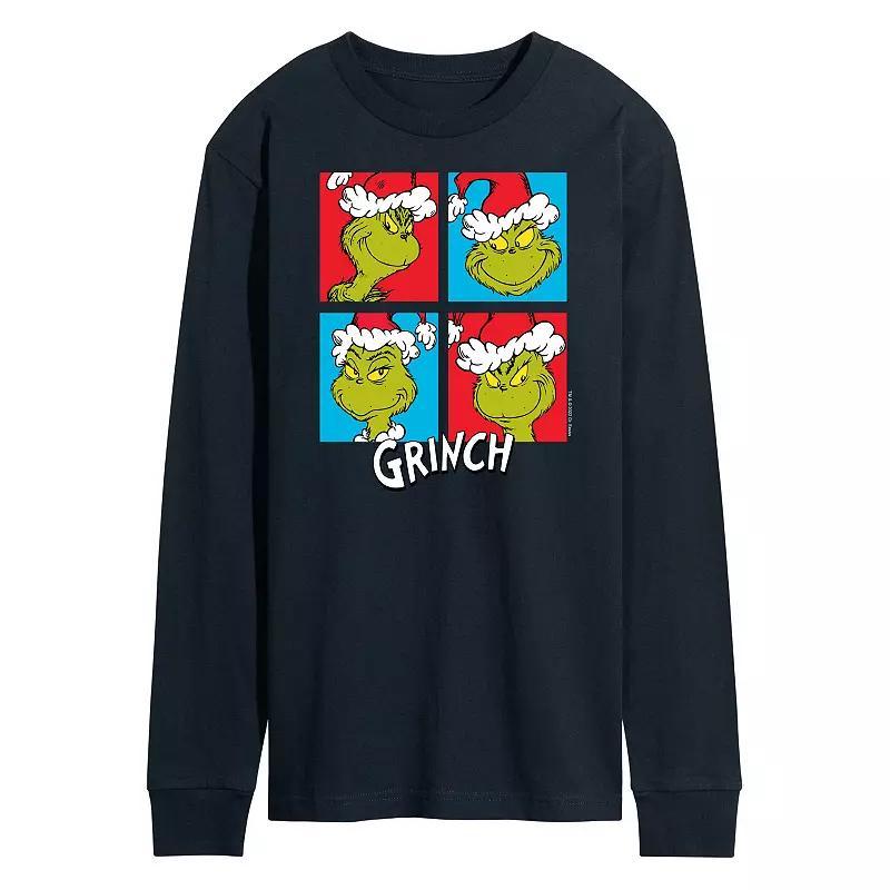 Mens Dr. Seuss Grinch Grid Long Sleeve Tee Blue Product Image