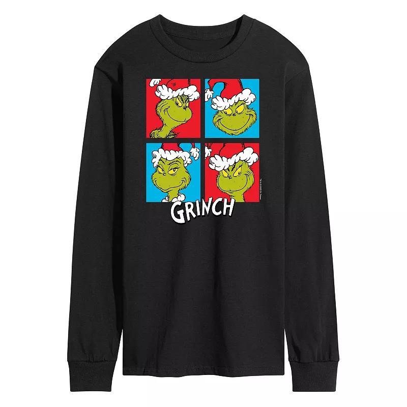 Mens Dr. Seuss Grinch Grid Long Sleeve Tee Blue Product Image