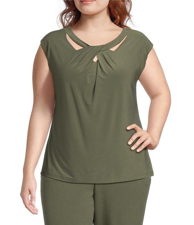 Kasper Plus Size Stretch Twist Crew Neck Cap Sleeve Top Product Image