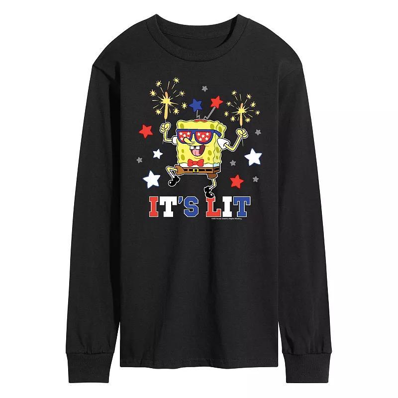 Mens Nickelodeon SpongeBob SquarePants Its Lit Long Sleeve Graphic Tee Blue Product Image