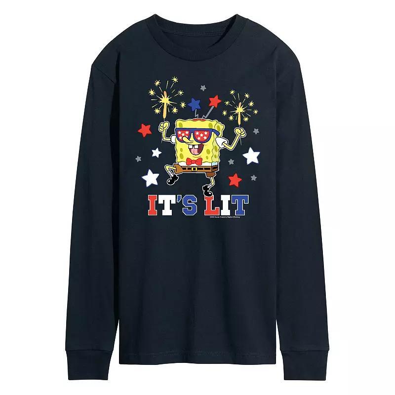 Mens Nickelodeon SpongeBob SquarePants Its Lit Long Sleeve Graphic Tee Blue Product Image