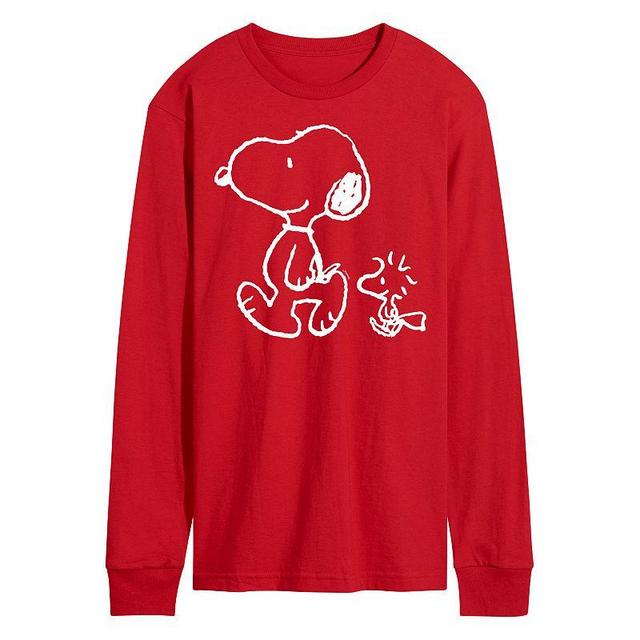 Mens Peanuts Snoopy Woodstock Walk Long Sleeve Tee Blue Product Image