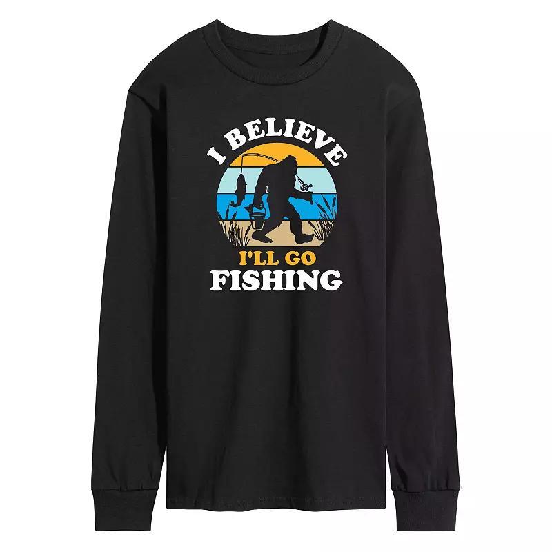 Mens I Believe Fishing Sasquatch Long Sleeve Graphic Tee Product Image