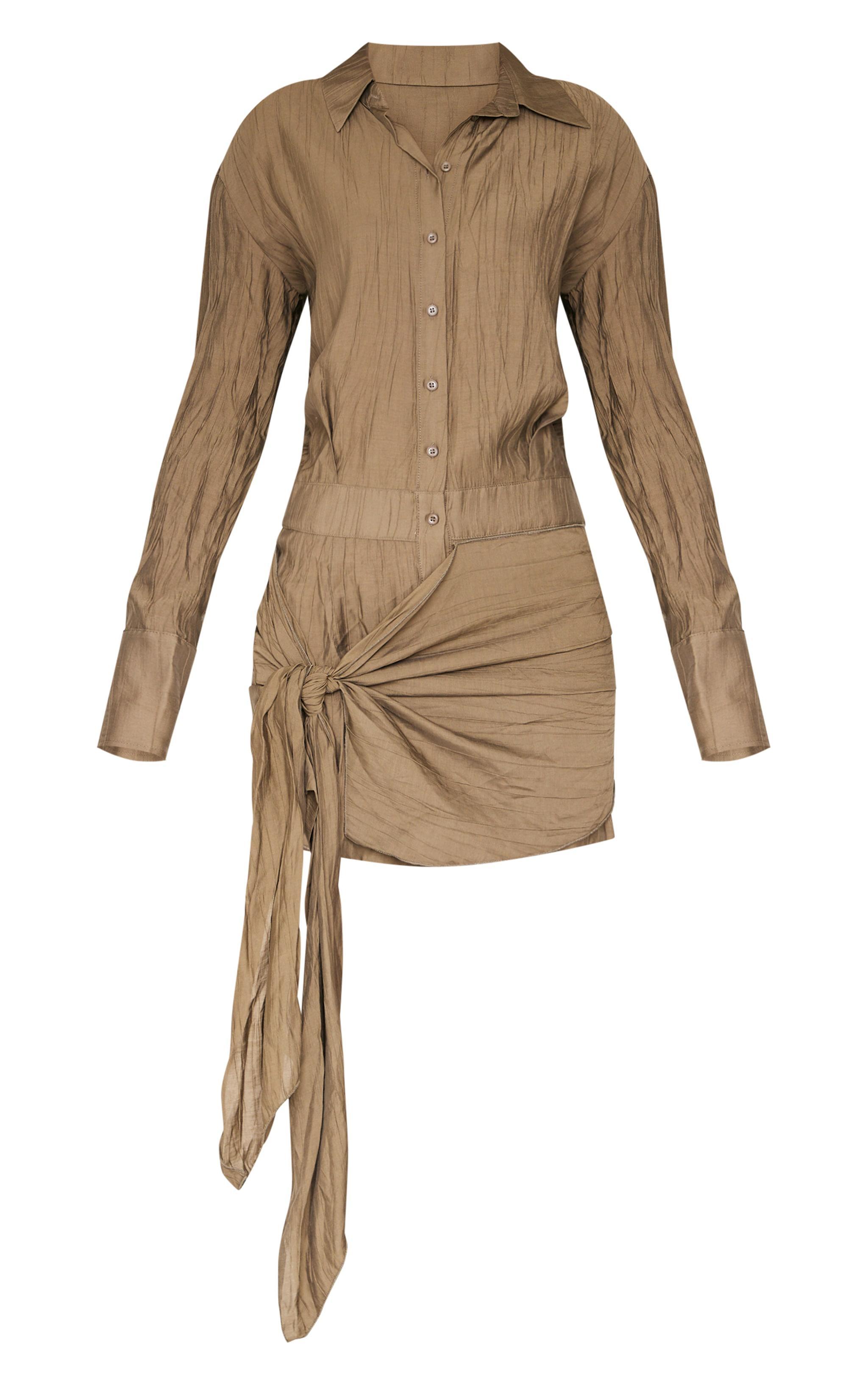 Khaki Tie Detail Shirt Dress Product Image