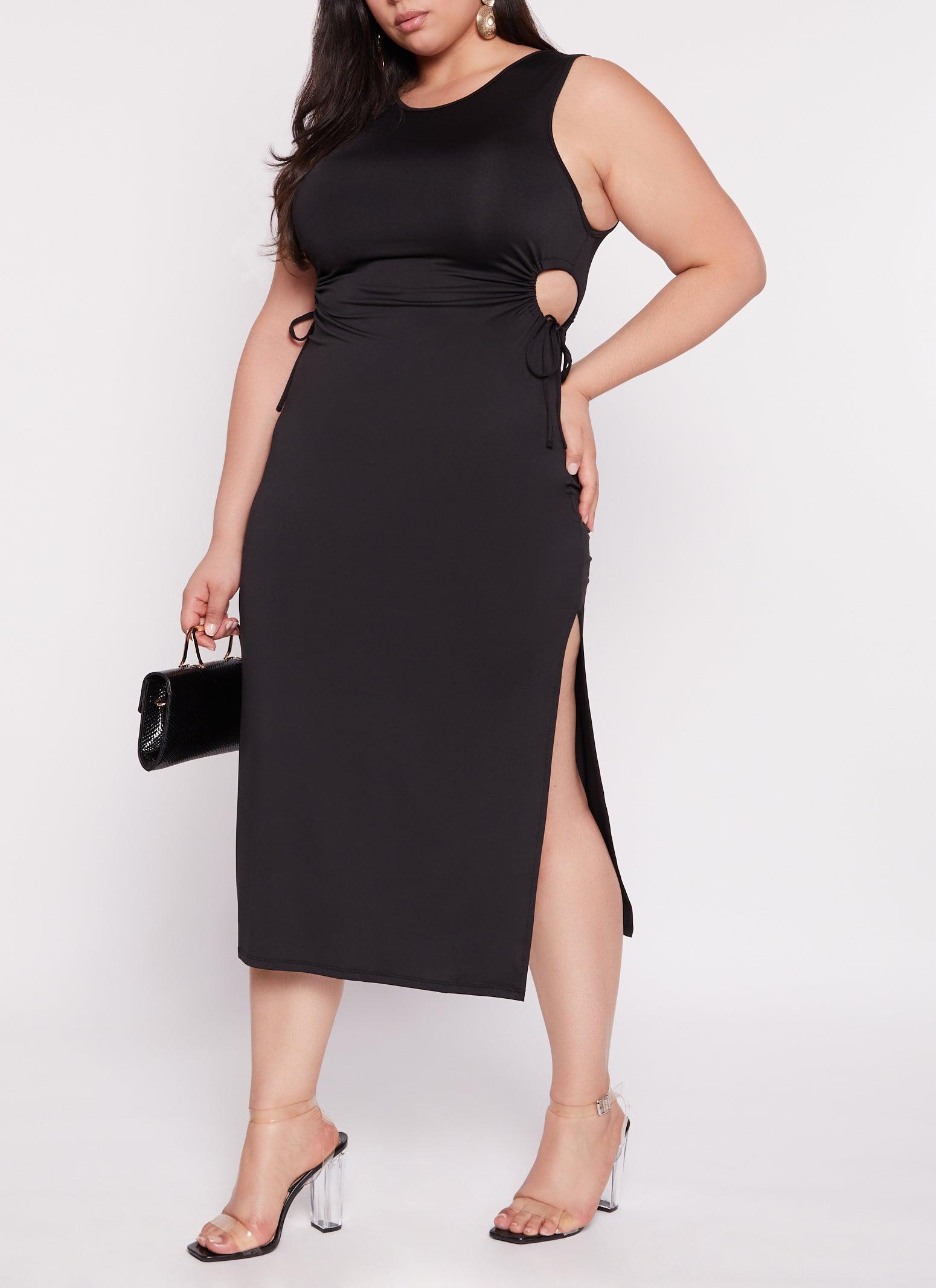 Womens Plus Size Drawstring Cut Out Tank Dress Product Image