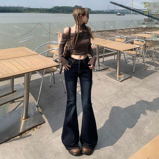 Mid Waist Washed Flared Jeans (Various Designs) Product Image