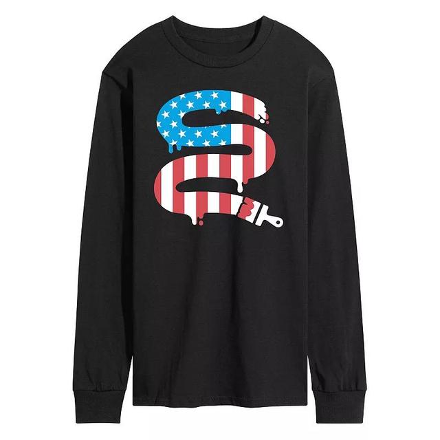 Mens Paintbrush American Flag Long Sleeve Graphic Tee Product Image