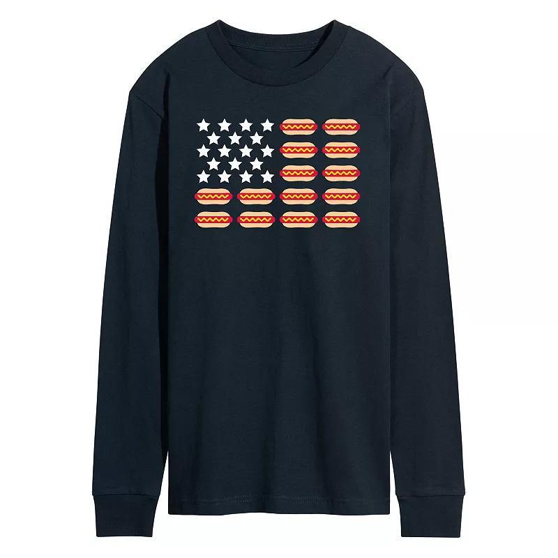 Mens Hot Dog Flag Long Sleeve Graphic Tee Blue Product Image