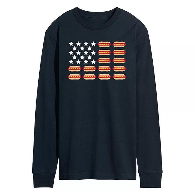 Mens Hot Dog Flag Long Sleeve Graphic Tee Blue Product Image