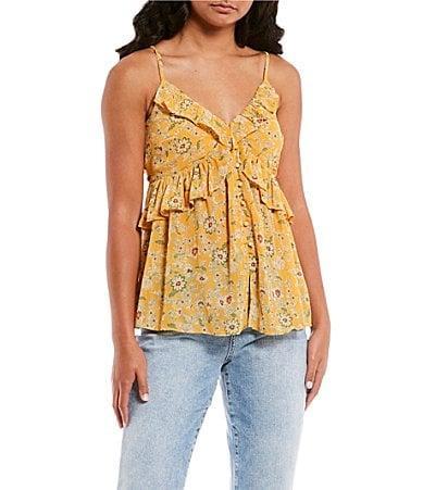 Jessica Simpson Zoey Floral Print Ruffle Trim Tank Top Product Image