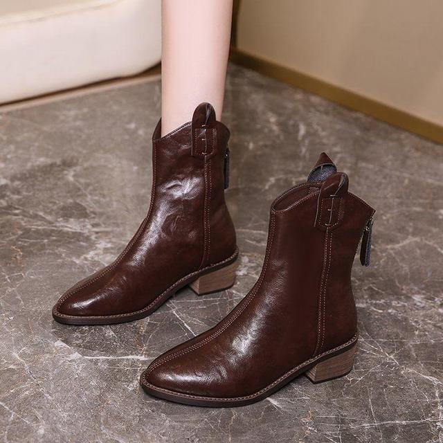 Block Heel Plain Zip Short Boots Product Image