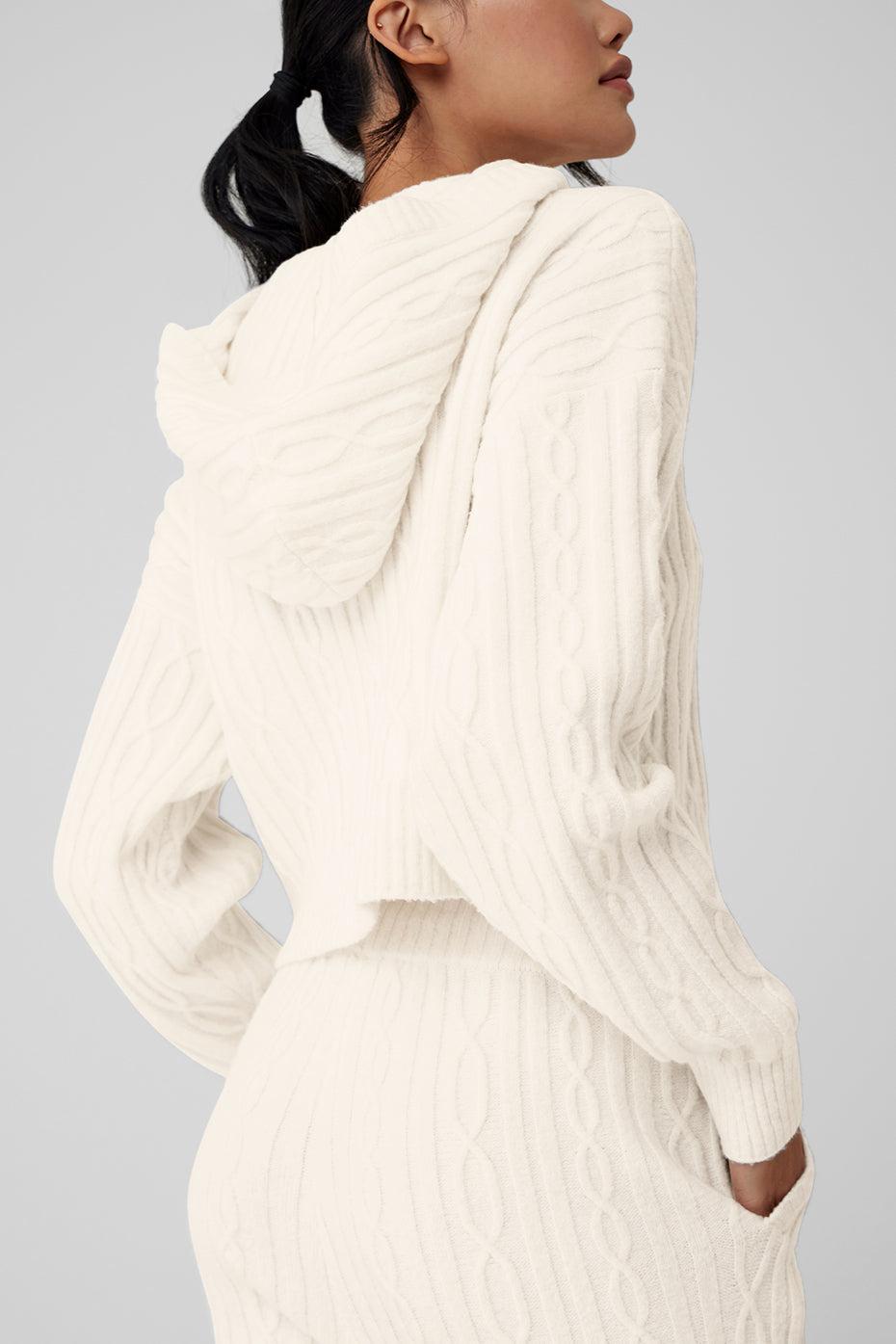 Cable Knit Winter Bliss Hoodie - Ivory Female Product Image