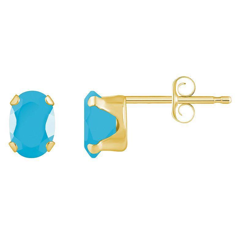 Celebration Gems 10k Gold Oval Stabilized Turquoise Stud Earrings, Womens, Yellow Product Image