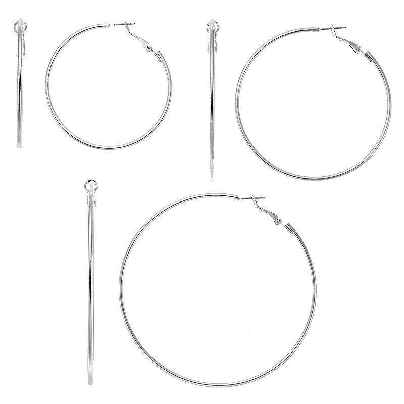 Sonoma Goods For Life Silver Tone Nickel Free Hoop Earring Set, Womens Product Image